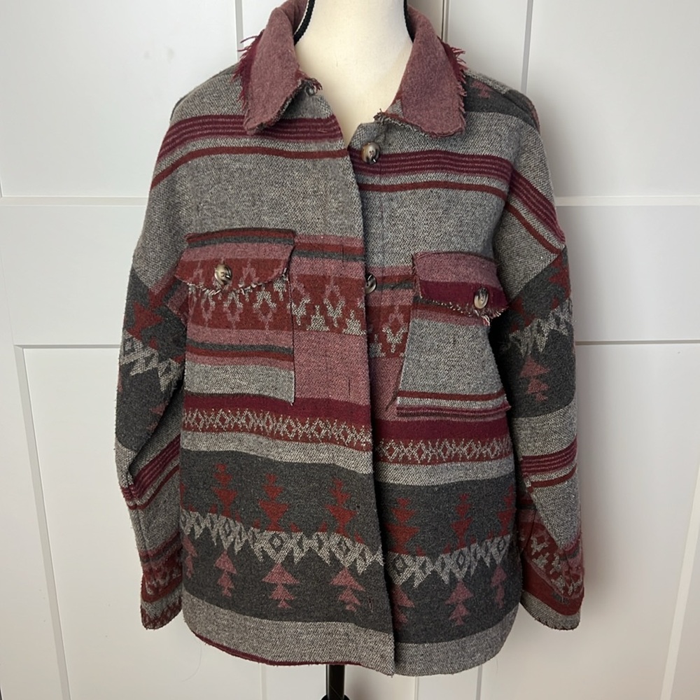 Heavyweight oversized shacket shirt jacket button down western aztec